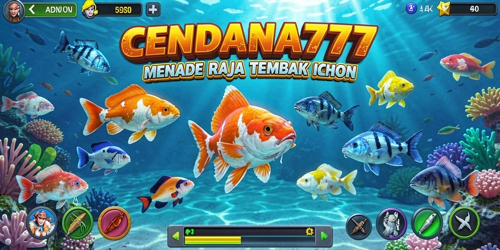 Tampilan gameplay seru dalam CENDANA777 dengan berbagai ikan untuk ditembak.