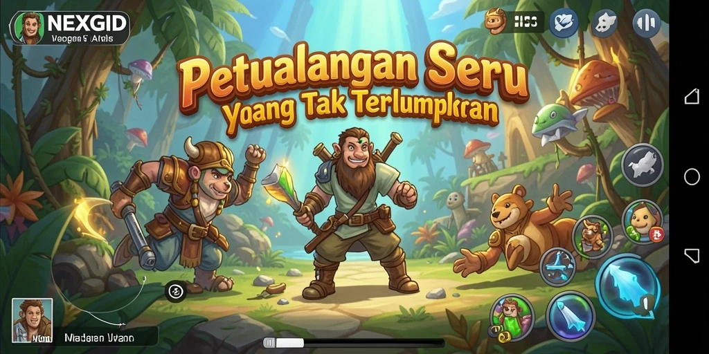 Screenshot gameplay <strong>NEXGID</strong> menunjukkan pemandangan petualangan yang menarik.