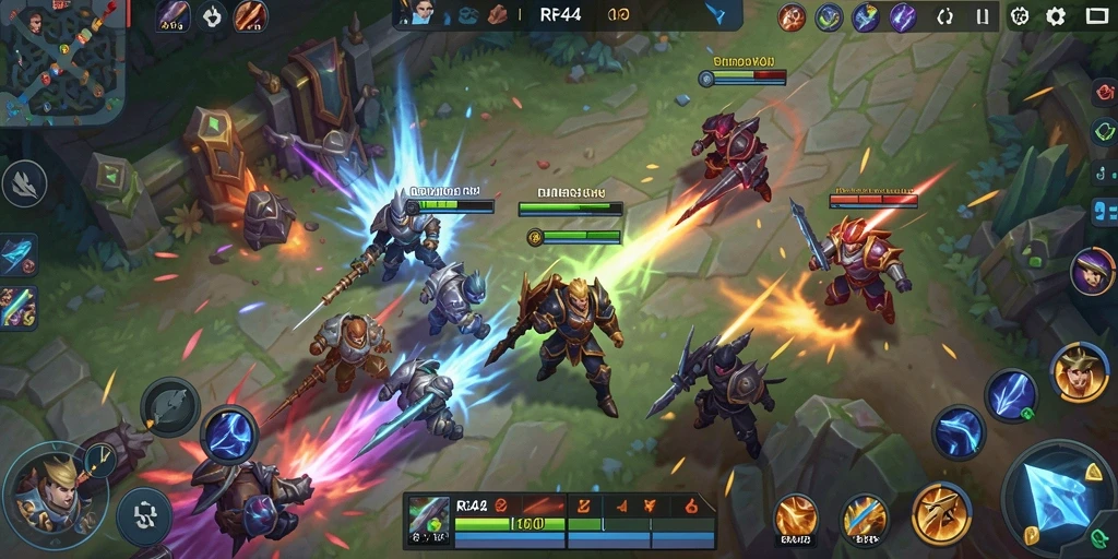 Gameplay intens dalam pertempuran MOBA RR44.